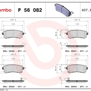 Bestseller Zestaw klocków hamulcowych, hamulce tarczowe BREMBO P 56 082